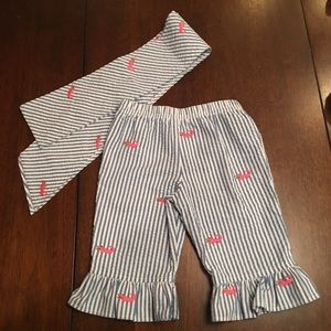Kelly’s Kids girls seersucker Capri pants and sash